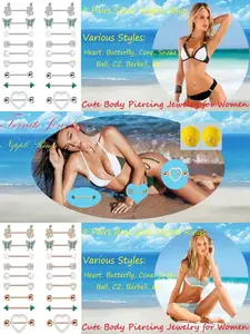 9 Pairs Nipple Rings & Body Piercing 14G Stainless Steel Jewelry Cute Trendy & Versatile Style (Multiple Designs: Heart/Butterfly/CZ/Pearl & Comfortable Fit) for Women (Daily Wear, Beach & Party Styling)