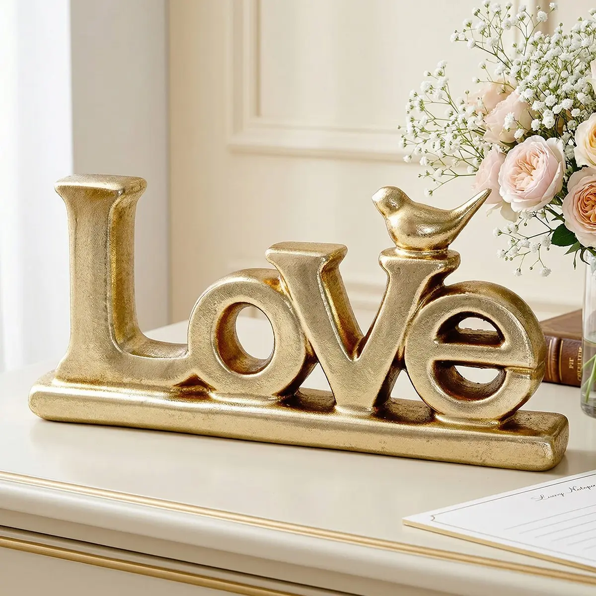 European Vintage Resin Love Letter Ornament, Silver Color, Desktop Decor, Valentine's Day Wedding Festival Gift
