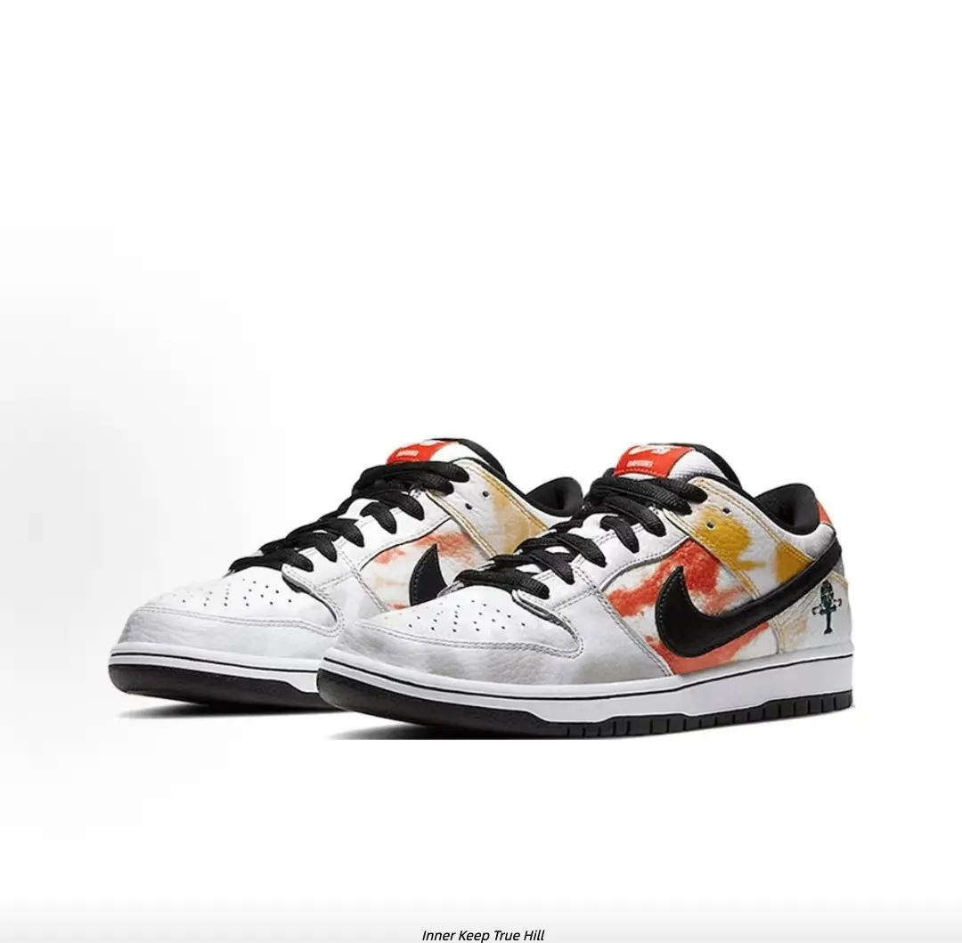White Base Watercolor Orange Yellow Print Low Top Skate Sneakers Black Side Logo Black Laces & Outsole Cactus Graphic Retro Western Street Casual Walking Shoes For Men Women