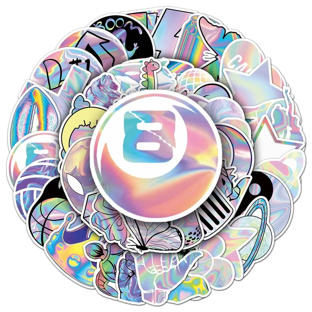 Holographic Laser Graffiti Sticker Packs, 100pcs/set Waterproof Self Adhesive Decor Diy Sticker, Decor Sticker for Gift Greeting Card Water Bottle Laptop Phone