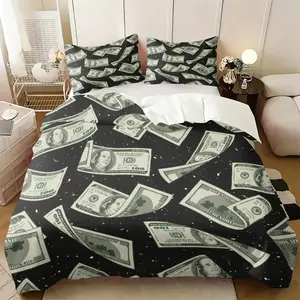 2/3 Piece Set of US Dollar Printed Pattern Bedding Set, Cash USD Quilt Cover, Decorative Bedding Set, Bedroom Bedding Set, Soft and Skin Friendly, Including 1 Comforter Cover and 1/2 Pillowcase No Fillers