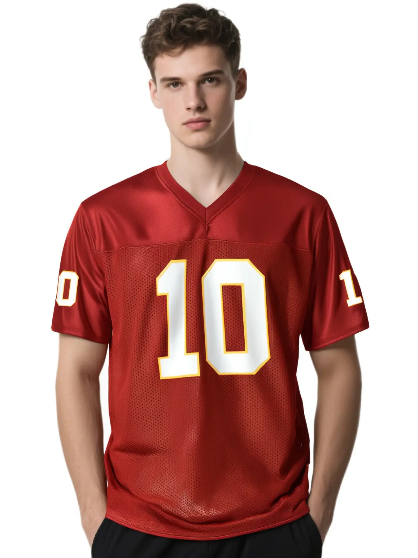 Men's Short Sleeve Rugby Shirt, Loose Fit Embroidered Letter & Number Design, Casual Summer Top for Sports & Daily Wear