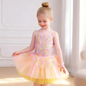 Little Girls Glitter Ballet Dress | Sequin Pink Yellow Tulle Tutu Dress for Performances