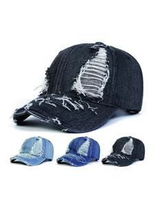 Adjustable Vintage Washed Hole Denim Baseball Cap, Unisex Retro Design, Lightweight Casual Street Style Hat for Daily Wear, Adjustable Strap, Adjustable Stylish Hat