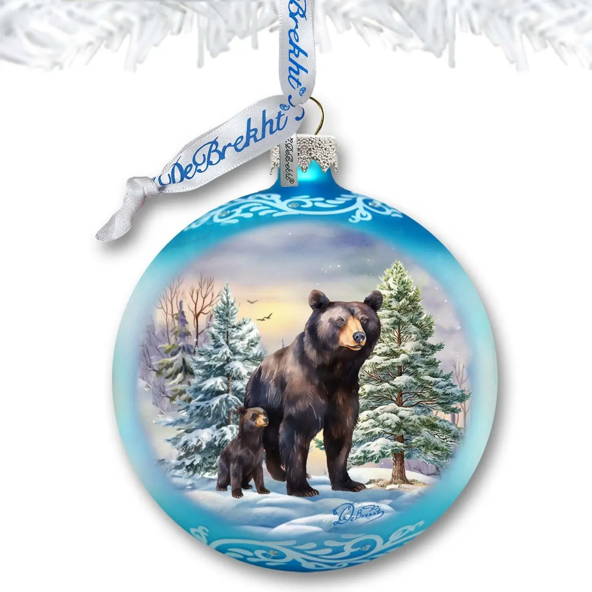 Designocracy 73381 3 x 3.5 in. A Love for All Seasons Black Bears Ball Glass Ornament Wildlife Holiday Decor