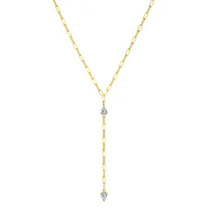 Tewiky Trendy Gold Paperclip Y-Shape Necklace with CZ – Layered Jewelry For Christmas gift