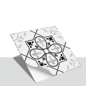 10/20PCS Thickened PTF PVC Black-White Geometric Floral Pattern Decorative Tile Stickers | Waterproof for Kitchen Bathroom Floor Ceiling Tile Wood Surface Kitchen Bathroom Decoration