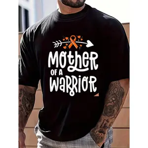 100% Cotton Mother Of A Warrior Mom Family Leukemia Cancer Awareness T-Shirt Women's Men's Graphic Tee Crew Neck summer vacation Tops