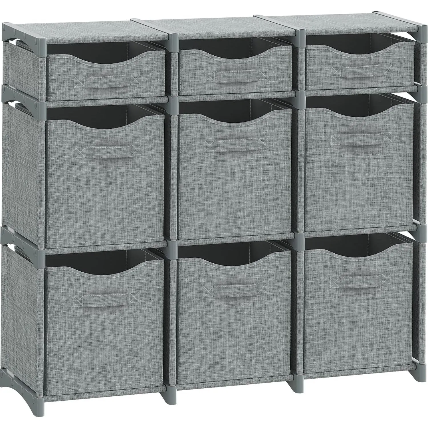 9 Cube Closet Organizer, Includes All Storage Cube Bins, Easy-to-Assemble Storage Unit with Drawers|Clothes Room Organizer, Baby Wardrobe Bedroom, Playroom, Dormitory (Light Grey)