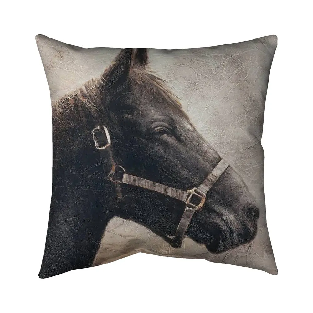 212 MAIN 5541-1616-AN64 16x16 in. Wild West Themed Decorative Accent Pillow, Horse Motif Soft Furnishing with Vivid Galloping Brown Horse Artwork for Bedding, Home Decor