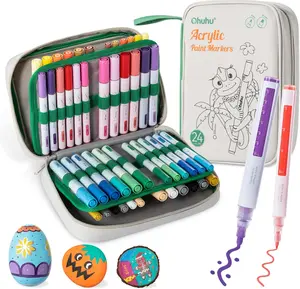 Ohuhu 48PCS Acrylic Paint Pens Double Pack of Fine Tip & Reversible Tips (Chisel & Round) 24-Color High Opacity Paint Marker for Rock Wood Glass &More
