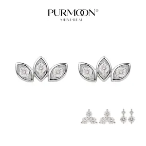 [Mini Muse Studs] Purmoon Mini Moissanite Stud Earrings S925 Sterling Silver Small Studs for Women Trinity Orbit Laurel Everyday Earrings Hypoallergenic Urban Jewelry Gift