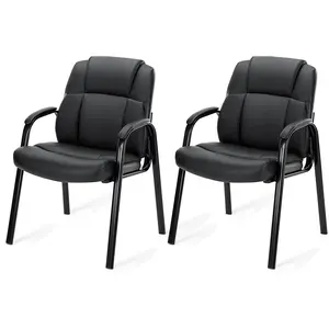 【Deal】SweetFurniture Waiting Room Office Guest, Tall Executive Office Chair PU Leather Desk Chair No Wheels, Lobby Chair Conference Room with Padded Arms