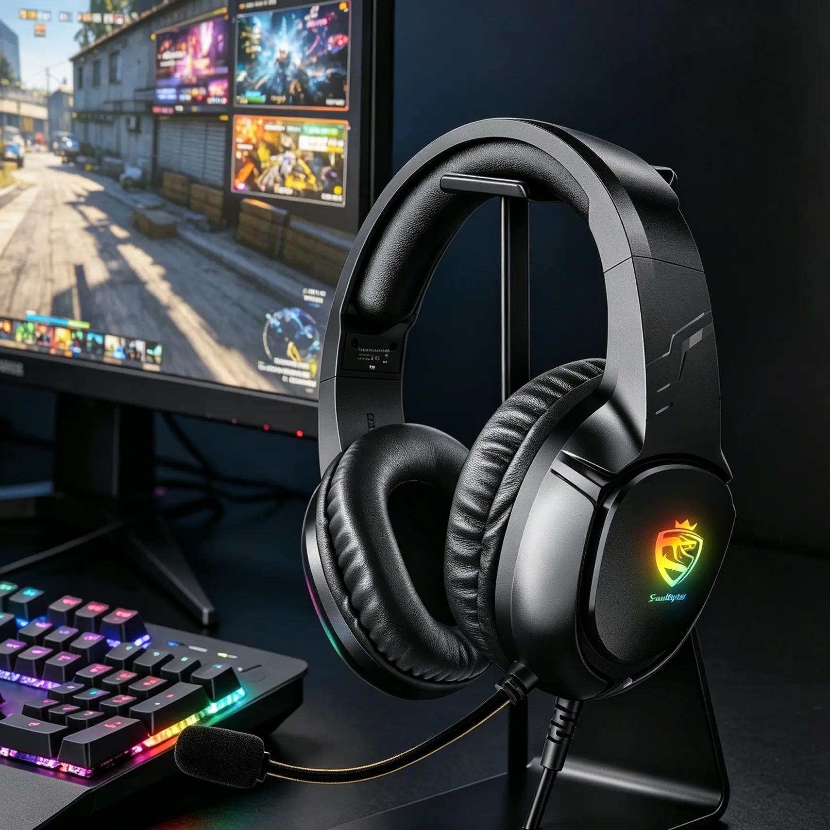 Wired Gaming Headset with Mic, Over-Ear Headphone, Comfortable Wear Gaming Earbuds for Sports, Electronic Audio Earphones for PS5, PS4, Nintendo Switch, Mobile & PC, Gamer Headphones with Mic, Gaming Items