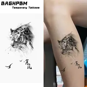 BAGHPBM Temporary Tattoos,Set of 2 Chinese-style tiger calligraphy tattoo stickers (for men and women) – waterproof, long-lasting, and realistic Realistic