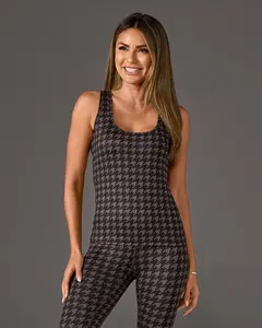Printed Racerback Sport Tank Graphite Houndstooth