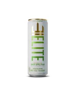 ELITE Energy Natural Energy Drink Sparkling Crisp Apple Pear 12-Pack 12 fl oz with Green Tea Caffeine Ashwagandha Lion’s Mane CoQ10 Zero Sugar Vegan Gluten-Free No Artificial Sweeteners