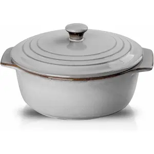 Ceramic Casserole Dish with Lid Oven Safe, 2 Quart Casserole Dishes, Covered Round Casseroles Dishes Set, 9 inch Baking dish With Lid for Dinner, Deep Casseroles Cookware Set, Reactive