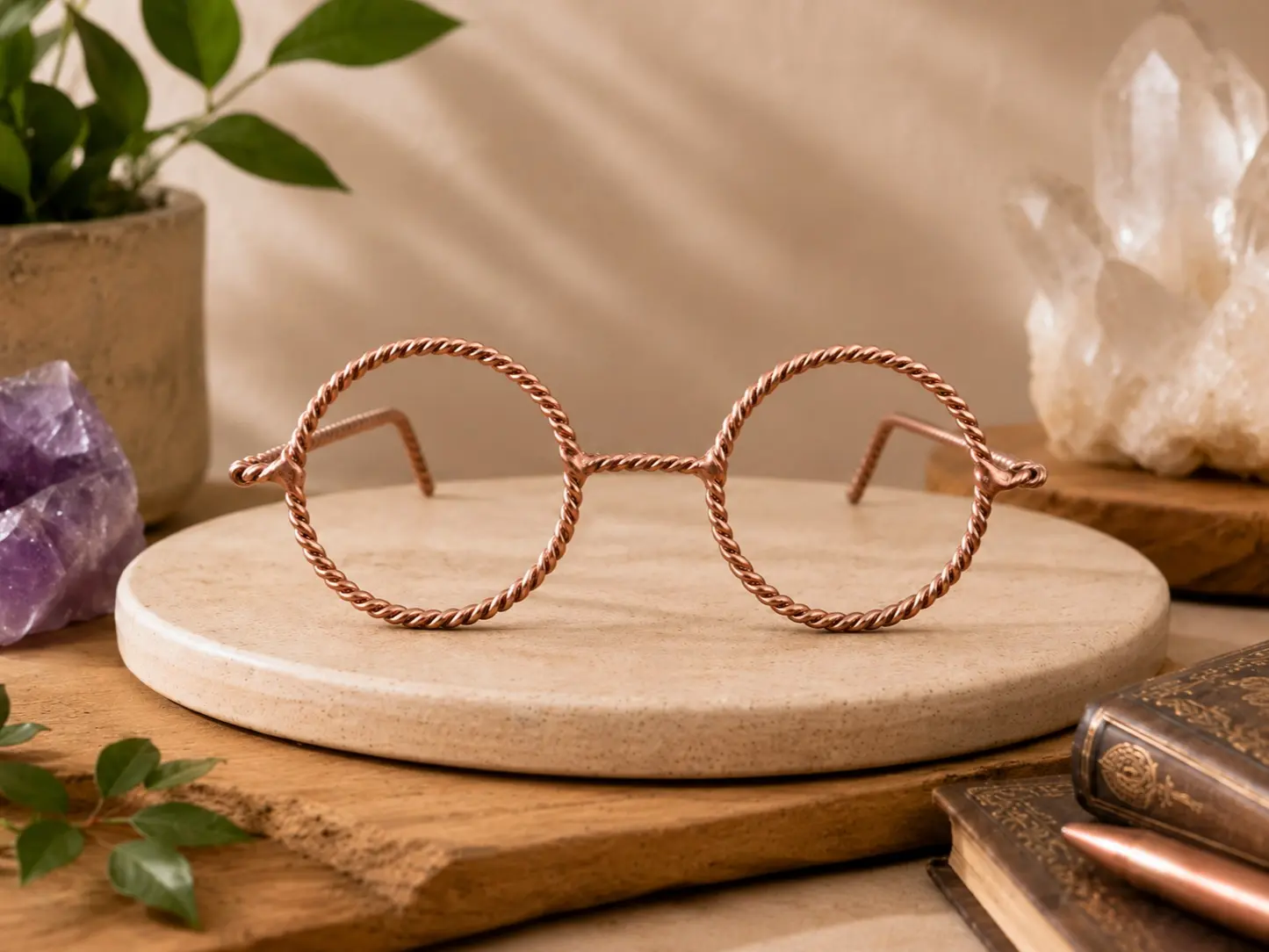 Handmade Pure Copper Glasses Frame, Twisted Wire Round Eyeglasses, Vintage Boho Style, Unisex Gift for Him Her