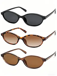 〖Summer Turn Up〗3 PCS Retro Oval Sunglasses for Women Chic Cat Eye 90s Sunnies Lightweight Narrow Shades Trendy UV Protection Sunglasses Vintage Rich Girl Sunglasses Women Sunglasseswomen Casual Stylish Glasses
