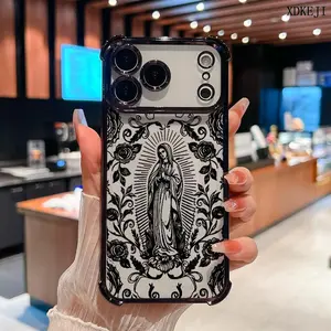 Virgin Mary Pattern Four Comers Air Cushion phone case Suitable for iPhone 17 Air 16 15 14 13 12 11 Pro Max Plus electroplated anti drop case Screen Protector Protection Protective Cover Smartphone Casing