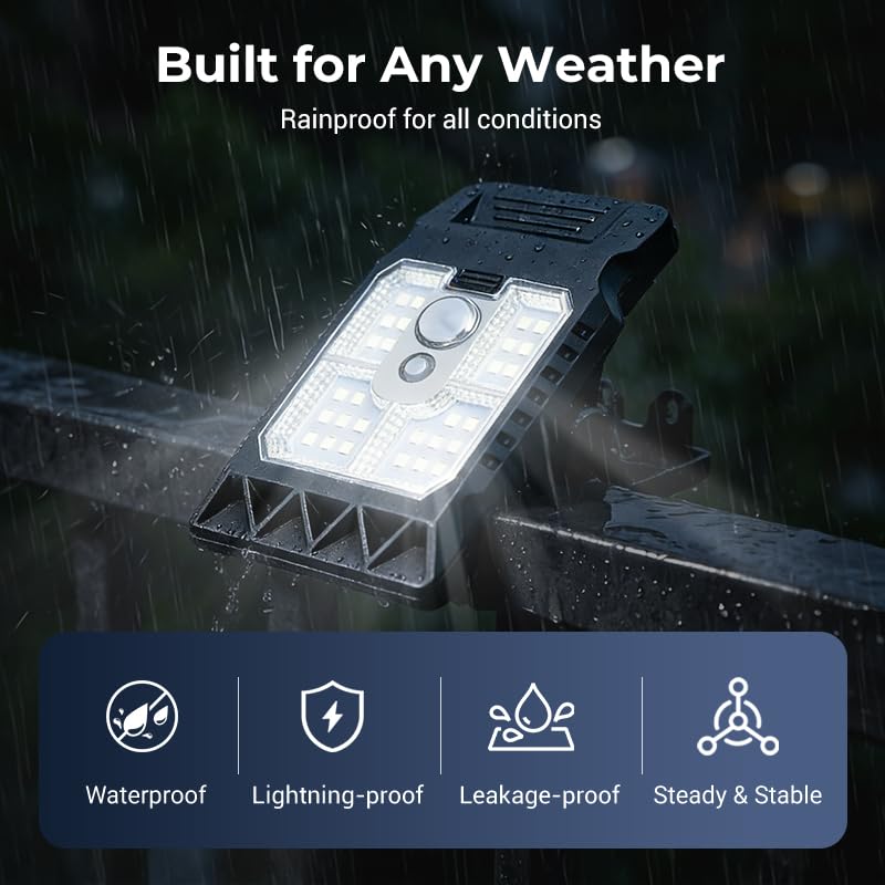 Solar Clip Light with Motion Sensor, 2026 New Portable Outdoor LED Light for Camping, Adjustable Clip On LED Security Lamp for Garden, Fence, Patio, Deck, Garage(2PCS)