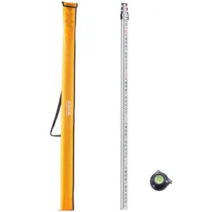 Aluminum Survey Rod, 16-Foot Telescopic Measuring Rod With Four Sections, Double-Sided 1/8-Inch Scale, Leveling Rod, Aluminum Alloy Survey Equipment With Bubble Level And Carrying Case For Construction And Home Improvement, Walls