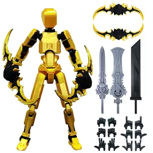 Easter Basket Stuffers,Assembled T13 Action Figure with Multiple Accessories, Gold 3D Printed Multi-Jointed Titan 13 Figure,Dummy 13 Desktop Decorative Toy