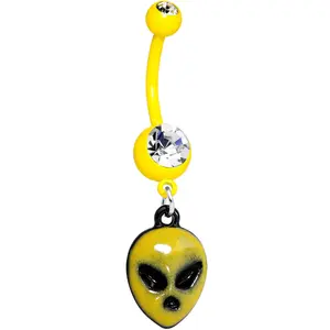 Clear Gem Yellow Glow in the Dark Grumpy Alien Dangle Belly Ring