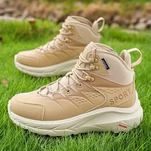 Men's waterproof tactical high-top work boots, ankle protection, durable and breathable fabric, suitable for both indoor and outdoor wear, black and brown safety style.