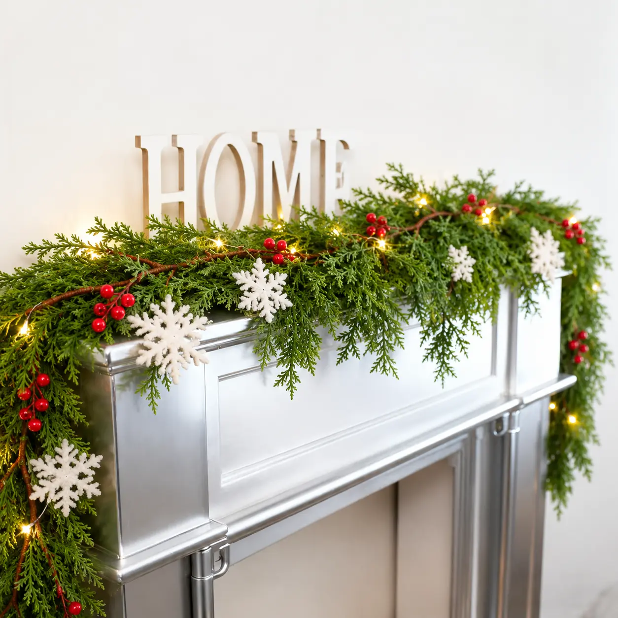 Artificial Cedar Garland with Red Berries, 6.1FT Realistic Faux Cypress Greenery Vine, Bendable Christmas Garland for Mantel, Staircase, Doorway, Fireplace and Holiday Home Decor