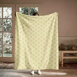 Soft Cozy Yellow-Pink Polka Dot Flannel Throw Blanket, Warm Lightweight Breathable, for Couch & Travel, Ideal Gift for Mom, All-Season Bedding Throw, Throw Blankets