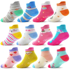 TPHON Toddler Socks with Grips Anti Slip Ankle Socks 12 Pairs for 0-7 Years Girls Boys Kids Infant Baby non-slip indoor floor sock