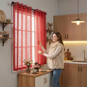 Curtain Club 2 Panels 52x63inch bamboo gauze semi transparent curtains with eyelets, artificial linen semi transparent sheer fabric, perfect Christmas gift for bedroom and living room L12