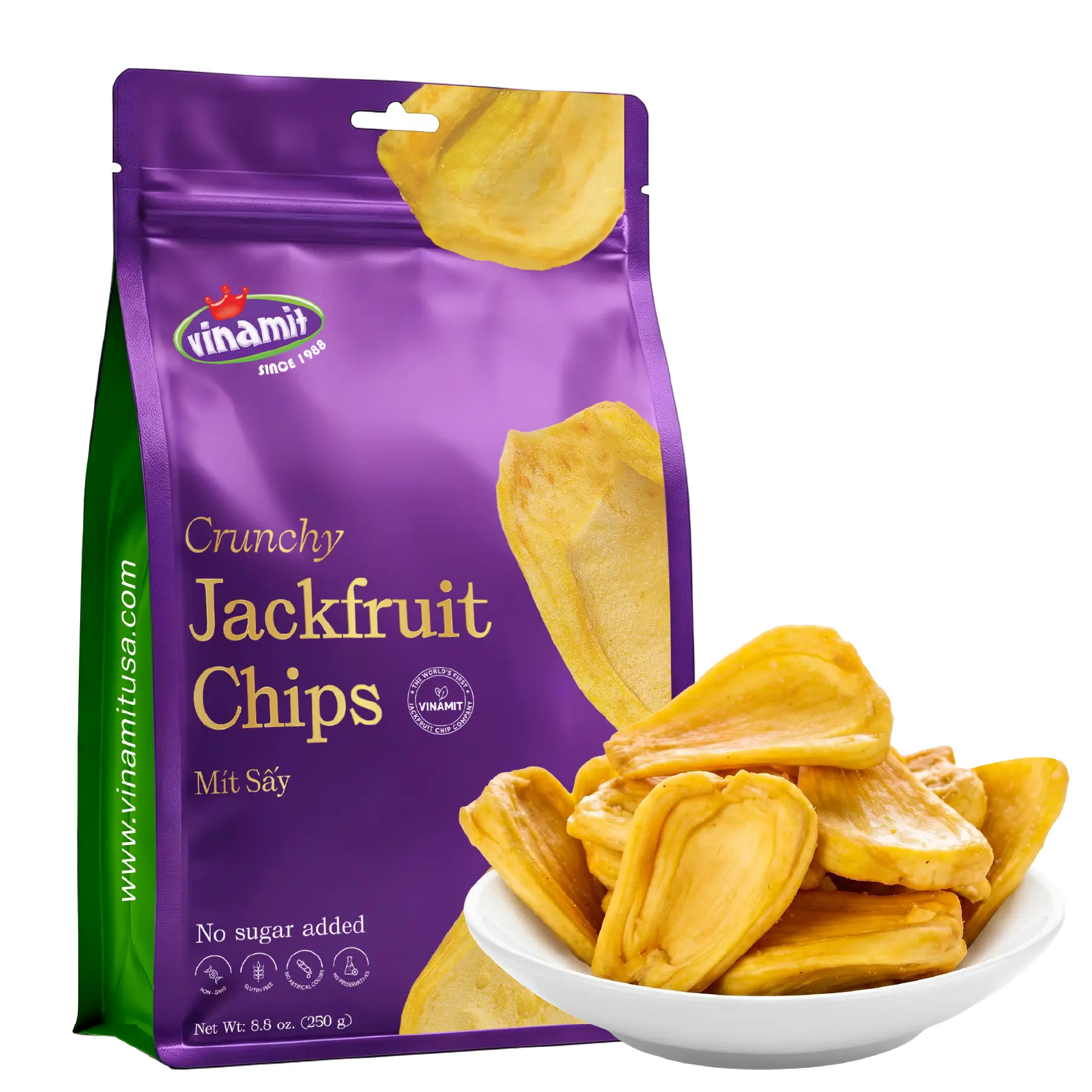 Vinamit Ripened Jackfruit Chips (8 oz & 16 oz) - Dry Tropical Dried Fruit Snack, 100% Real Jackfruit, Sugar-Free, No Added Sugar, Naturally Sweet, Seriously Crunchy, Healthy for Kids, Travel-Friendly