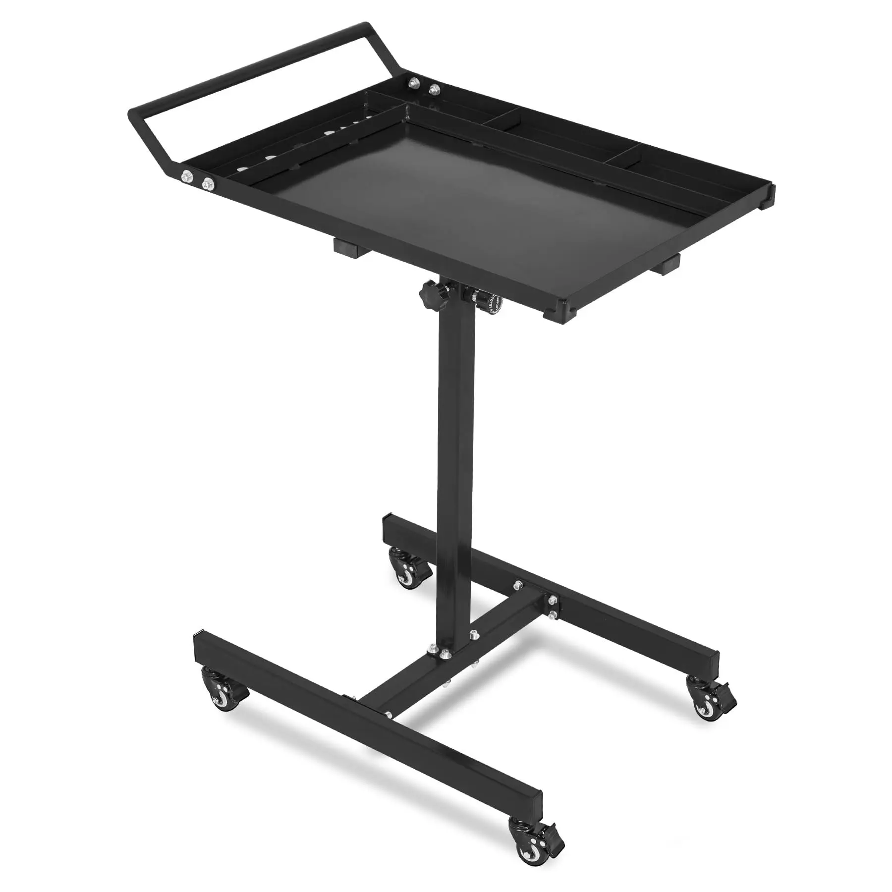 Garvee Heavy-Duty Mobile Workbench Tool Organiser with 4-Wheel Locking Base, Steel Frame, Height Adjuster, 35"-44.8" Adjustable Height, 300Lb Capacity Rolling Cart for Garage, Workshop & DIY Projects, Black