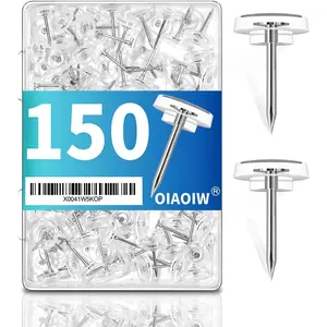 150 PCS Clear Heavy Duty Push Pins Tacks in Reusable Box, Plastic Head Thumb Tacks for Bulletin Boards and Wall Displays