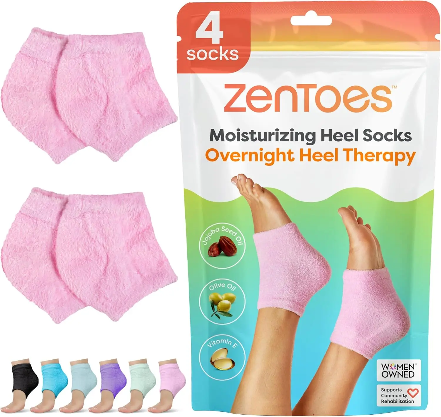 Moisturizing Heel Socks for Cracked Heel Repair | Fuzzy Pink Spa Socks with Vitamin E, Olive & Jojoba Oil – Softening Foot Care Treatment, Self-Care & Stocking Stuffer Gift for Women