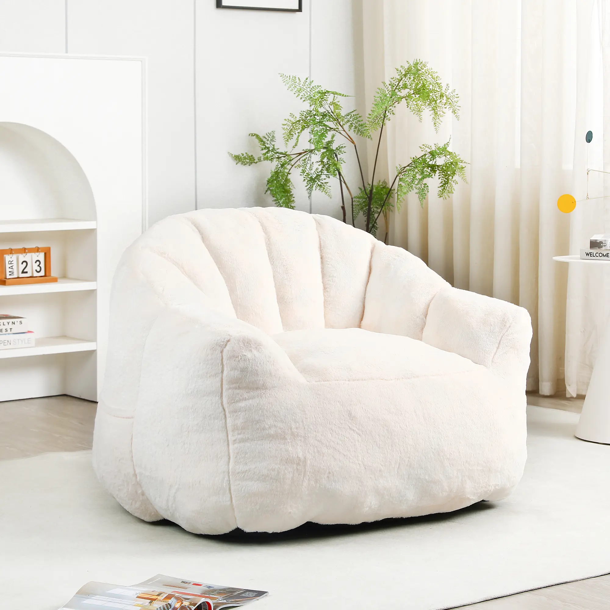 High Density Foam Bean Bag Chair with Armrests, Pre-Filled Comfy Lazy Sofa Bean Bag for Adults, Indoor Oversized Bean Bag Sofa for Living Room Bedroom Reading