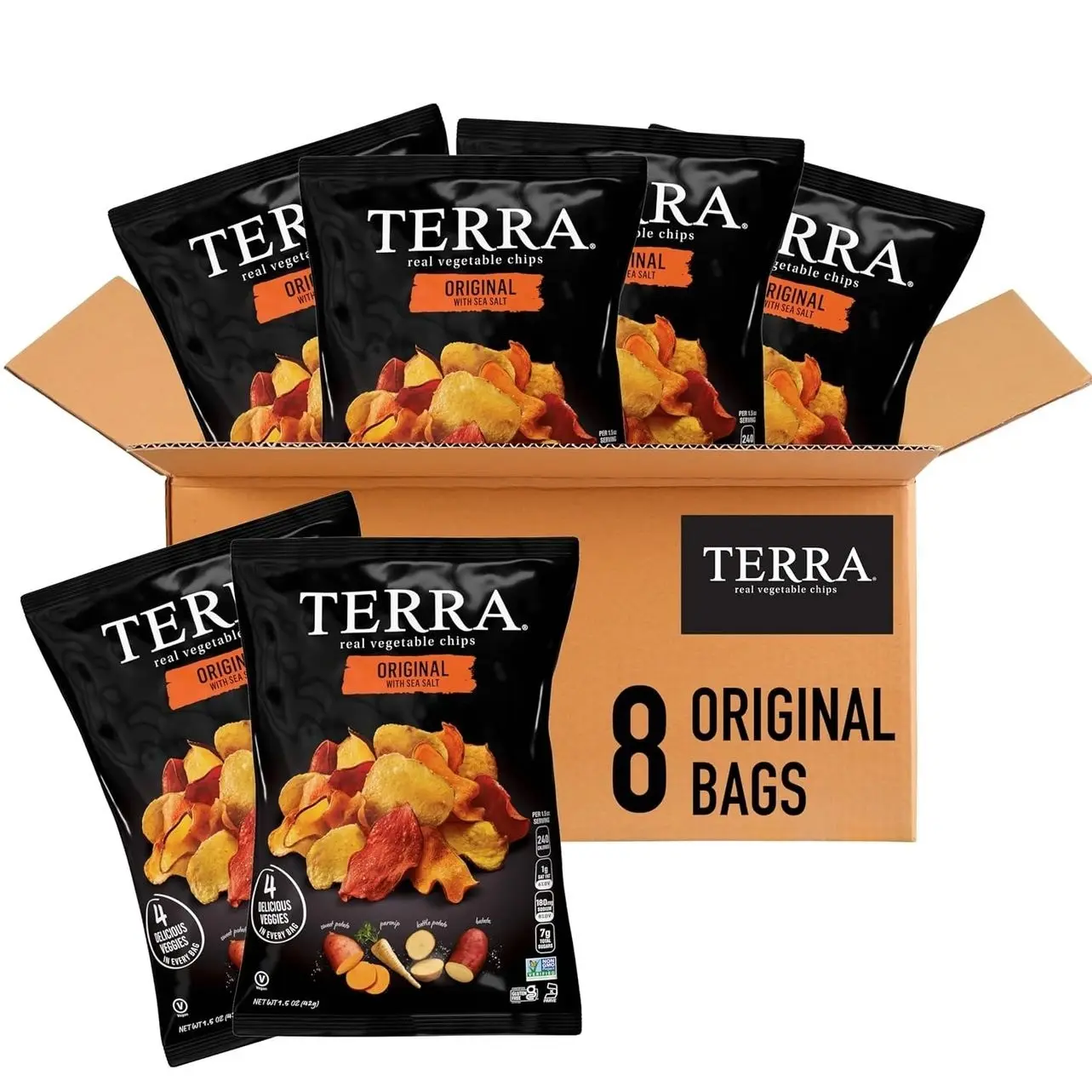 Terra Vegetable Chips, Original with Sea Salt Vegetable Chips, 1.5 oz (Pack of 8)
