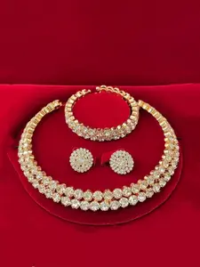 Elegant Rhinestone Decorated Jewelry Set, Including Necklace & Dangle Earrings & Bracelet, Fashionable Jewelry Set for Party, Trendy All-match & Exquisite Jewelry for Birthday Gift