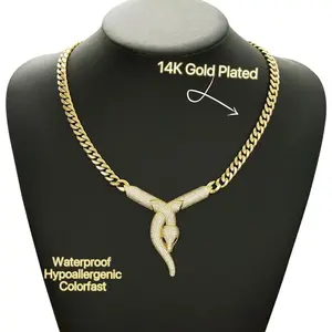 Snake Pendant Necklace 14K Gold Plated Coiled Serpent Design with Cubic Zirconia Adjustable Chain Medusa Jewelry for Women Men Cool Wedding High Jewelry Party for Women Teen Friends Versatile Style Colorfast