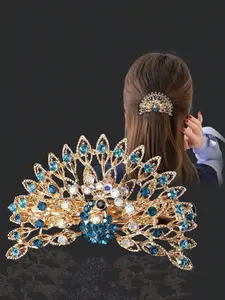 Creative Geometric Peacock Shape Design Decorative Hair Clip, Elegant Colorful Rhinestone Decorative Hair Clip for Women and Girls, Personalized Fashion Alloy Hair Accessories, Holiday Gift, Rhinestone Embellishment, Sparkling Hair Clip, Hair Bun Clip
