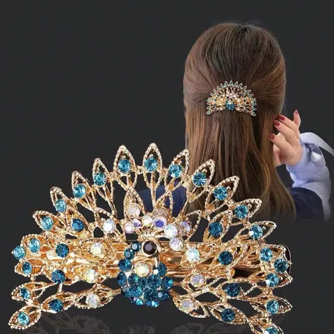 Creative Geometric Peacock Shape Design Decorative Hair Clip, Colorful Rhinestone Hair Clip for Women and Girls, Prom Mom Hair Clip, Alloy Hair Accessories, Holiday Gift, Hair Bun Clip, Hairclips
