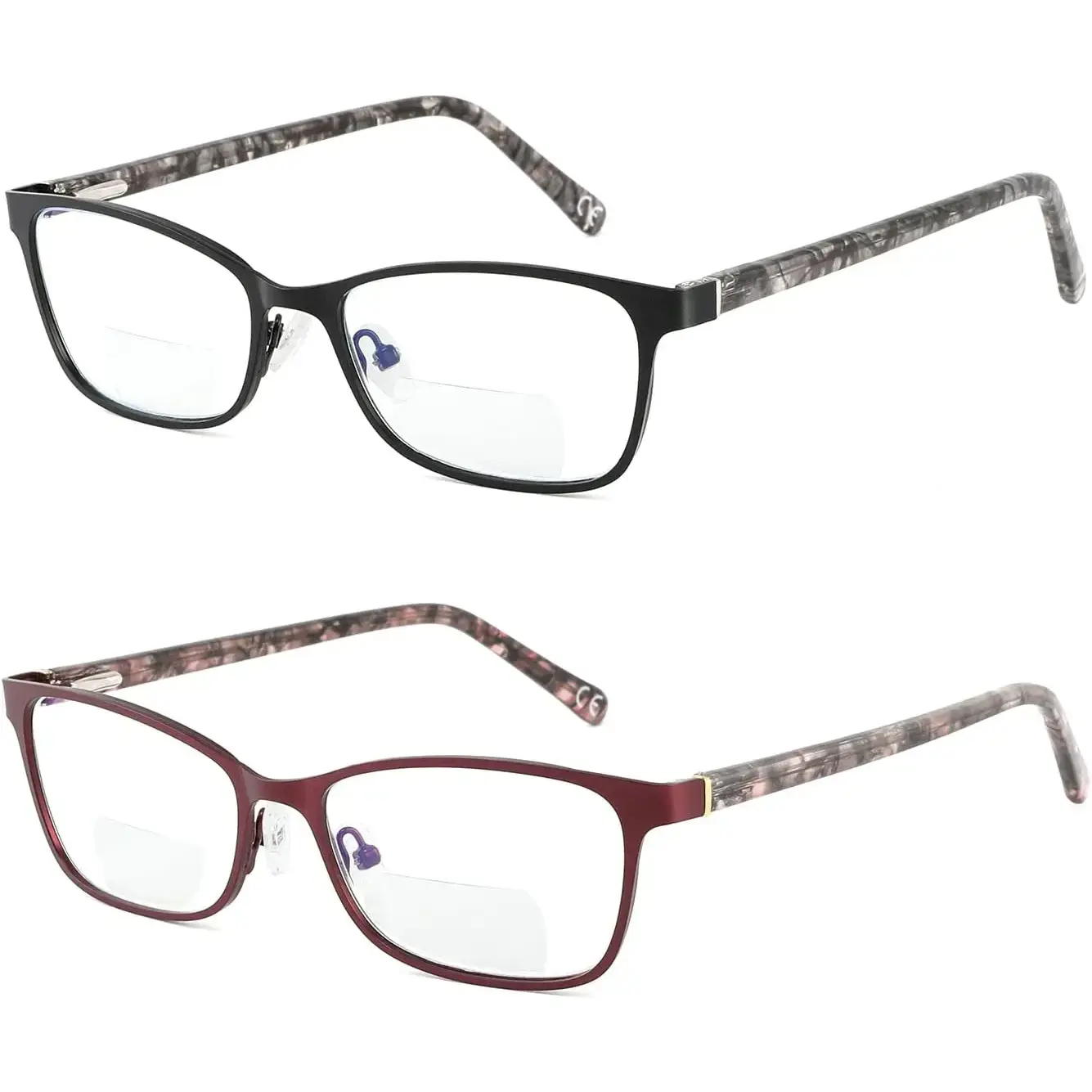 Bifocal Reading Glasses Women Blue Light Blocking With Clear Top Computer Reader Wide Metal Frame Stylish Designer Eyeglasses
