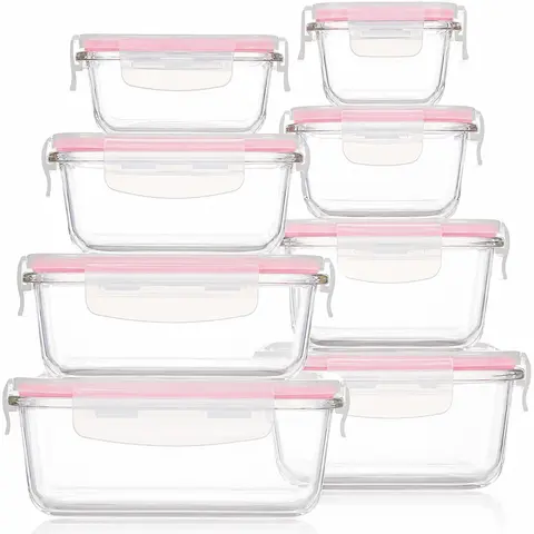 20/16pcs Airtight Glass Food Storage Containers, Outdoor Picnic, Lunch Box, Microwave, Oven - Perfect For Salads, Fruits, Vegetables And Sandwiches, Lunch Box | Airtight Storage | Durable Glass, Food Storage Containers (8 Lids And 8 Containers)