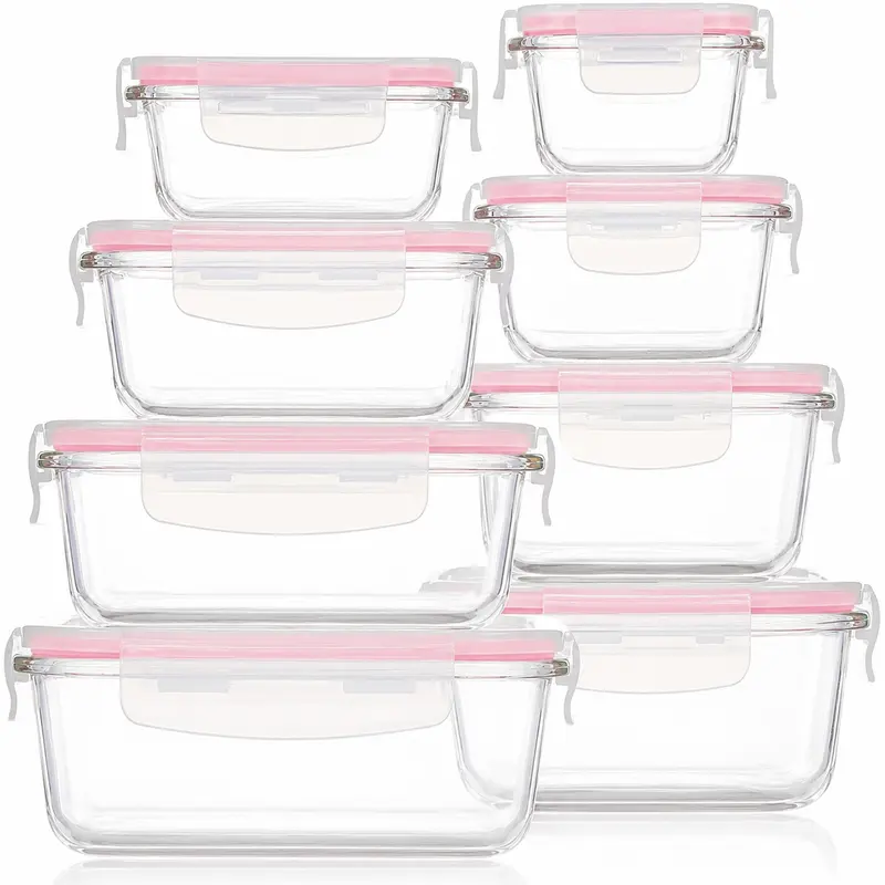 20/16pcs Airtight Glass Food Storage Containers, Outdoor Picnic, Lunch Box, Microwave, Oven - Perfect For Salads, Fruits, Vegetables And Sandwiches, Lunch Box | Airtight Storage | Durable Glass, Food Storage Containers (8 Lids And 8 Containers)