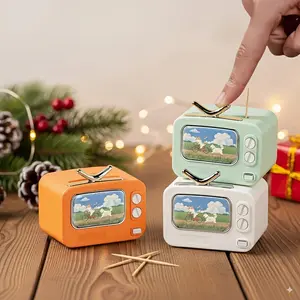 1pc Toothpick Holder (With 1 Pack of Toothpicks) - Retro TV Design, Multi-Colored Automatic Pop-Up Dispenser, Ideal for Bedroom Dresser And Vanity Decor, Kitchen And Dining, Mother'S Day Gift, New Year Gift