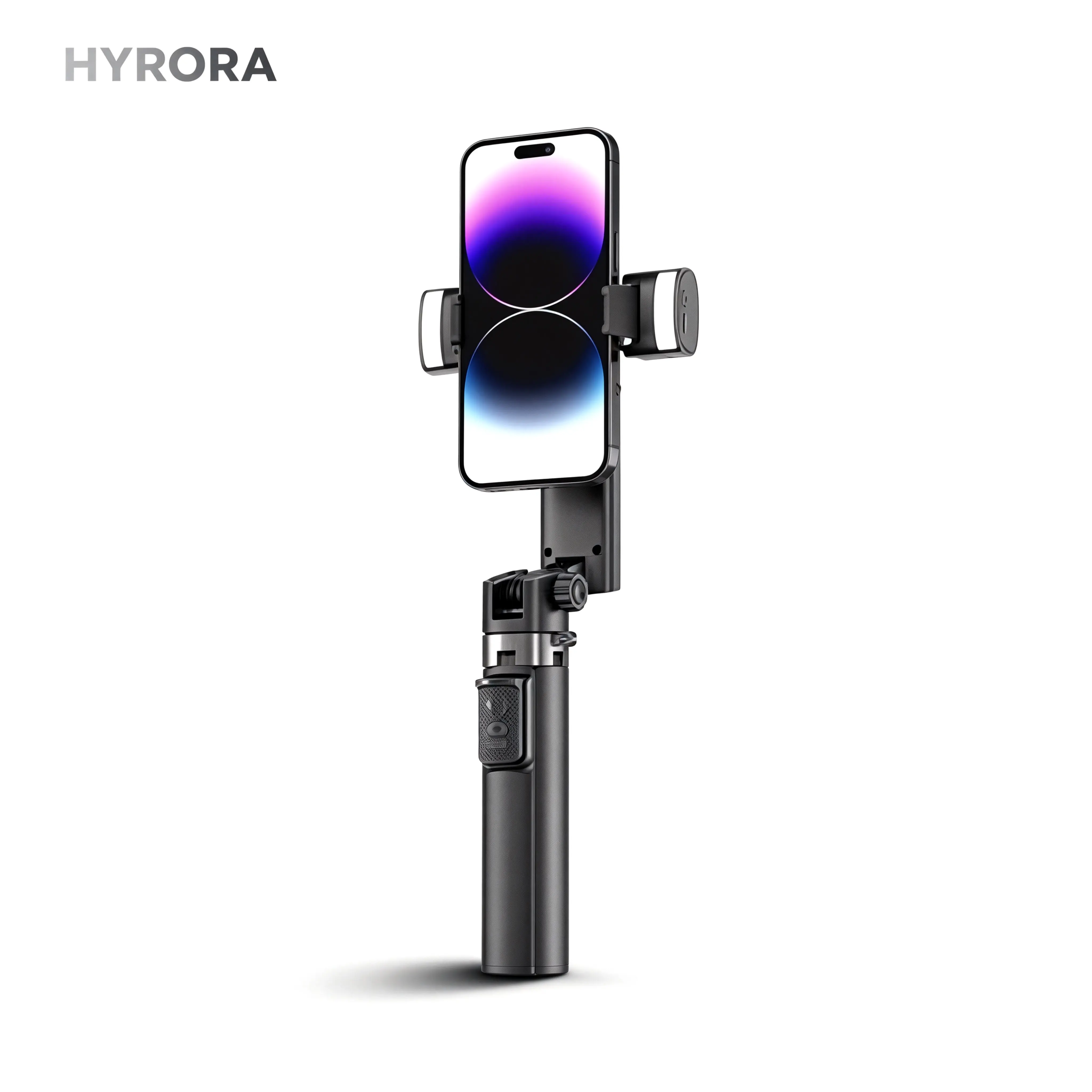 HYRORA Cellphone Camera Stabilizer, Foldable Detachable Mobile Accessories for iPhone & Android with 2 Selfie Lights, Wireless Remote, 360° Auto Rotation, Extendable Portable Tool for Travel Phone Videography