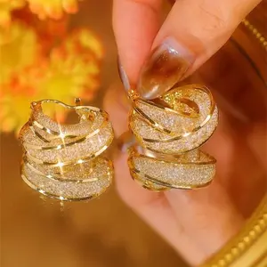 Winding gold wire mesh grand ear ring earrings, women's design sense, versatile earrings, anti-ear pendants -HN321-4